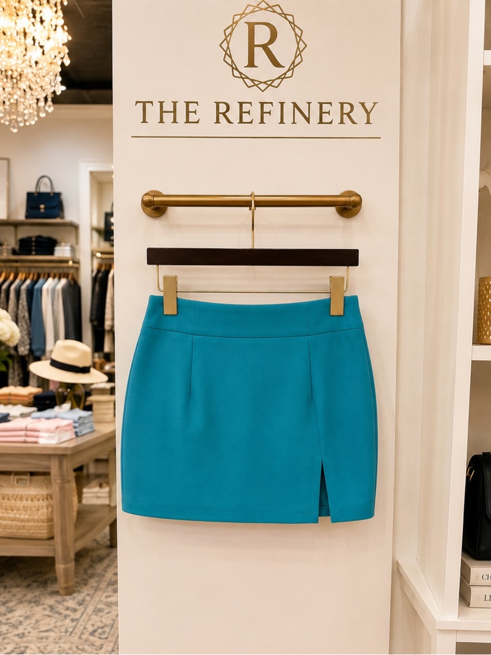 TIMING- Green turquoise mini skirt with slit NWT